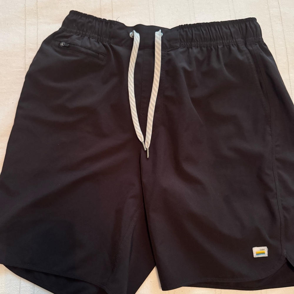 Vuori Black Athletic Shorts with White Drawstring